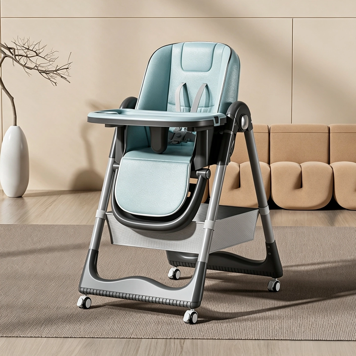 Baby High Chair, Foldable Adjustable Toddler Dining Chair, Portable Infant Feeding Seat for Home Use