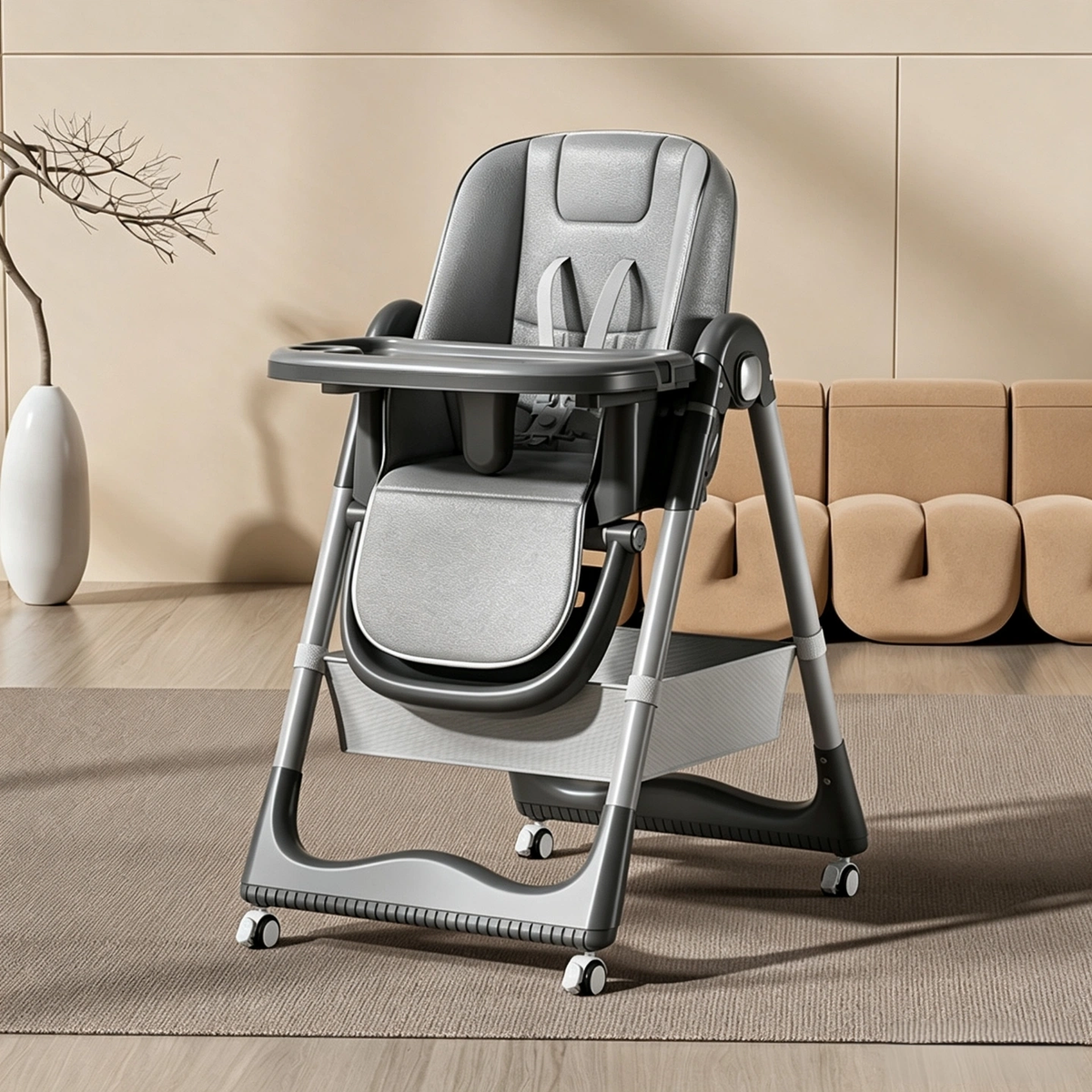 Baby High Chair, Foldable Adjustable Toddler Dining Chair, Portable Infant Feeding Seat for Home Use