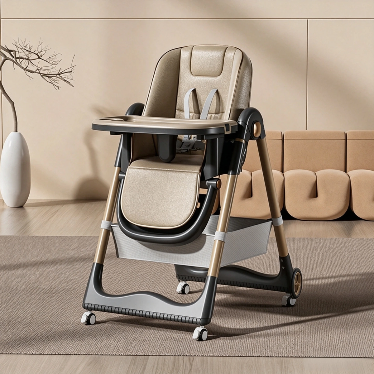 Baby High Chair, Foldable Adjustable Toddler Dining Chair, Portable Infant Feeding Seat for Home Use
