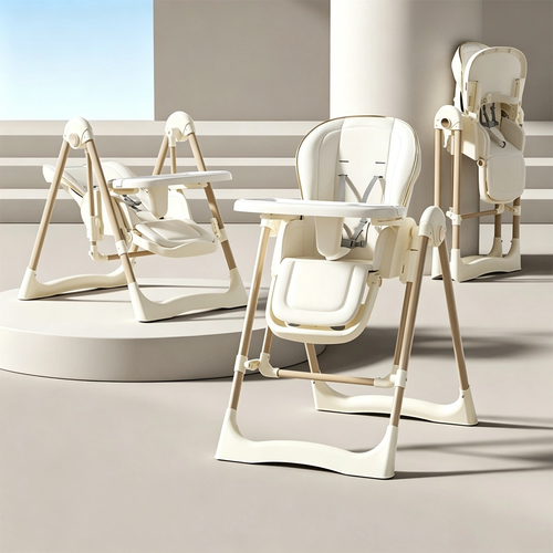 2‑in‑1 Baby High Chair, Convertible Feeding Chair & Rocking Chair, PU Leather Cushion, Foldable Infant Dining Seat