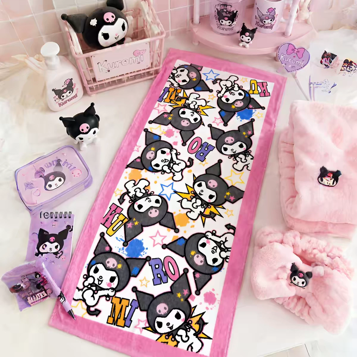 Vosges Sanrio Character Cotton Towel, Kuromi, Cinnamoroll, My Melody & Pompompurin Prints, Absorbent Antibacterial Face Towel for Students, Dorm & Bathroom