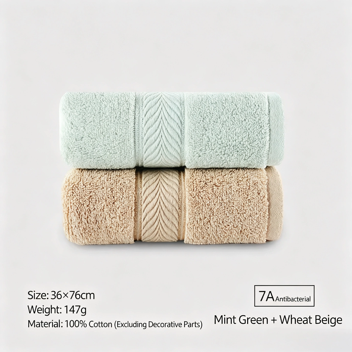 LOFTEX 7A Antibacterial Long Staple Cotton Towel, Thick Large Soft Face Towel for Home & Hotel Bathroom, 36×76cm, 147g