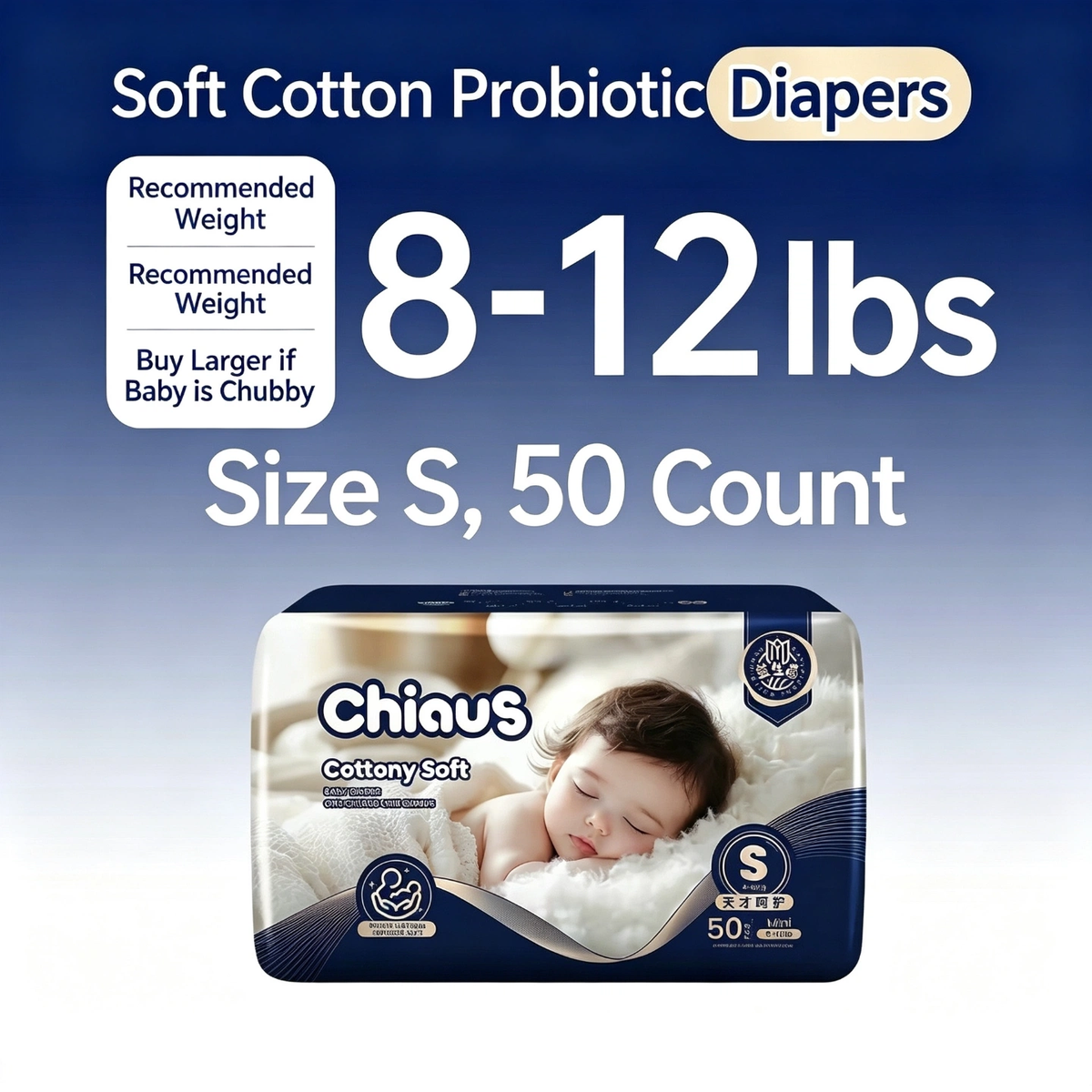 Chiaus Platinum Cottony Soft Probiotic Baby Disposable Diapers, NB to M Sizes