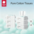 Babycare Rabbit Pure Cotton Baby Wipes, Dry & Wet Use Facial Cotton Tissues for Newborns, 100 Sheets per Pack, 12 Packs