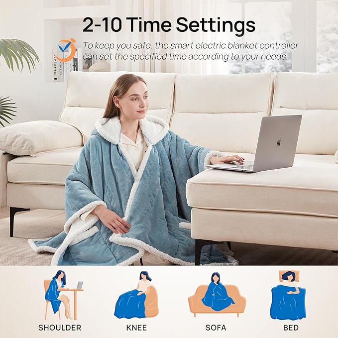 Westinghouse Wearable Heated Throw Blanket, Electric Heated Wrap Poncho Shawl