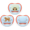 Avent 3Pk Ultra Air Pacifier 6-18M, Leopard/Sleeping Tiger, Day+Night