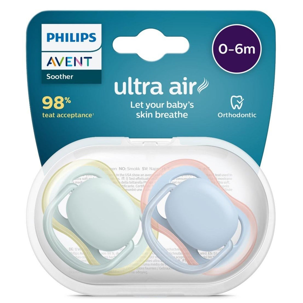 Avent Ultra Air Soother Plain Mixed 0-6 Months 2 Pack - Assorted